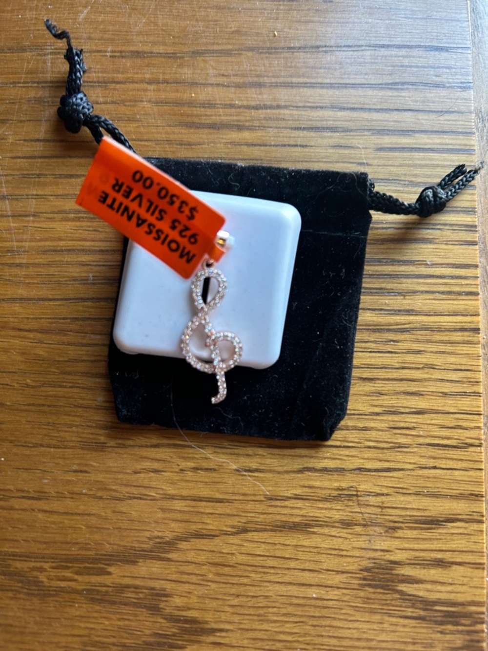 Moissanite Treble Clef Pendant in Rose gold over 925 Silver - Sparkling Clear